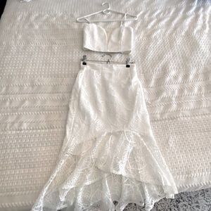 Lulus: Perfect Plus One White Lace High-Low Two-Piece Dress